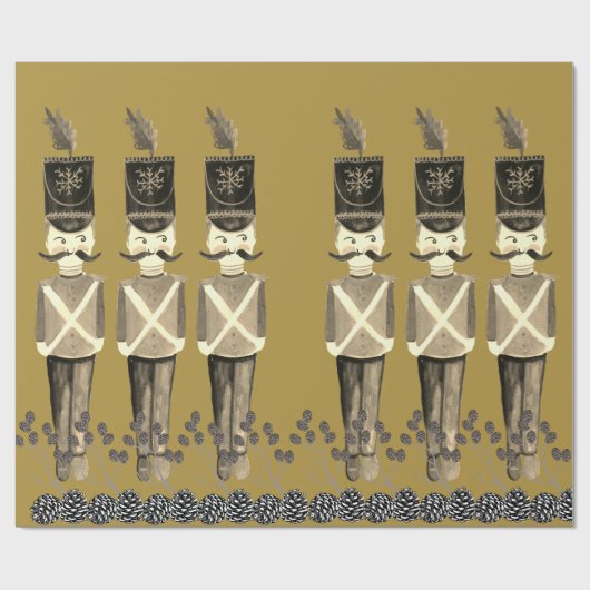 Nutcracker Soldiers Gold Sepia Geschenkpapier (Flach)