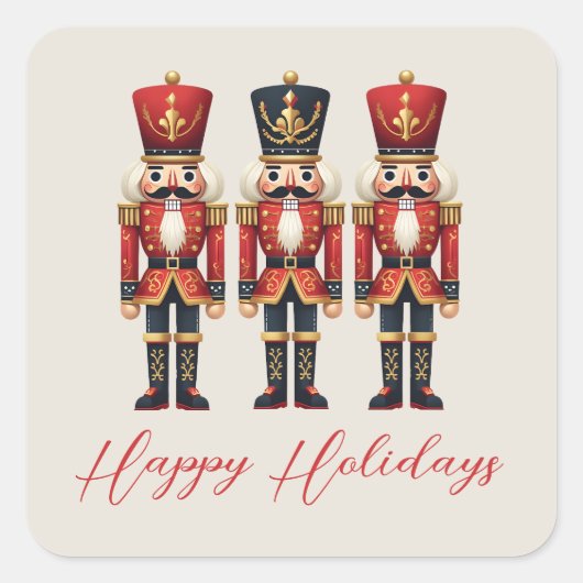 Nutcracker Soldiers Happy Holiday Quadratischer Aufkleber (Vorderseite)