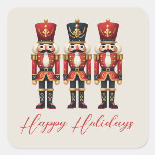 Nutcracker Soldiers Happy Holiday Quadratischer Aufkleber