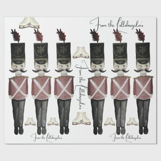 Nutcracker Soldiers & Ice Skate Wrapping Paper Geschenkpapier (Flach)