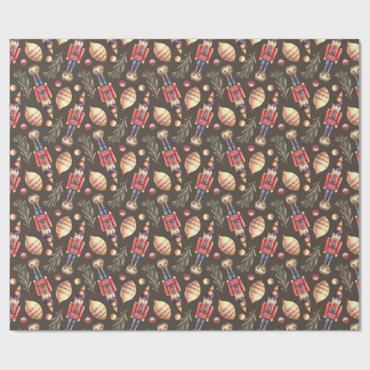 Nutcracker Spruce Branch Weihnachtsbaum Wasserfarb Geschenkpapier (Flach)