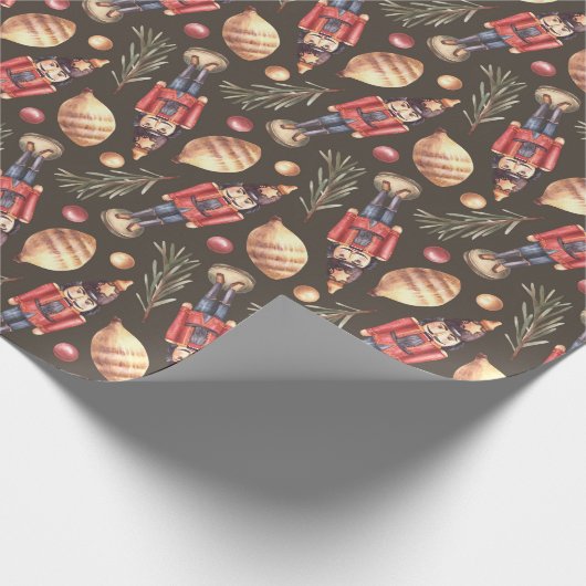 Nutcracker Spruce Branch Weihnachtsbaum Wasserfarb Geschenkpapier (Ecke)