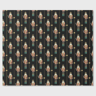 Nutcracker Stars Streifen Black Christmas Geschenkpapier