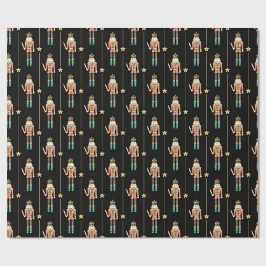 Nutcracker Stars Streifen Black Christmas Geschenkpapier (Flach)