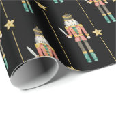 Nutcracker Stars Streifen Black Christmas Geschenkpapier (Rolleneckpunkt)
