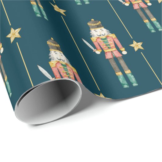Nutcracker Stars Streifen Blue Christmas Geschenkpapier (Rolleneckpunkt)