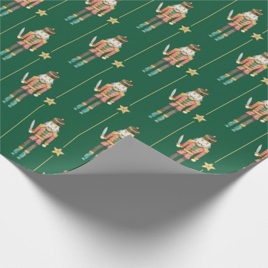 Nutcracker Stars Streifen Grüne Weihnachten Geschenkpapier (Ecke)