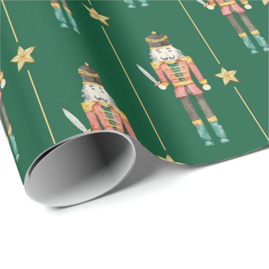 Nutcracker Stars Streifen Grüne Weihnachten Geschenkpapier (Rolleneckpunkt)