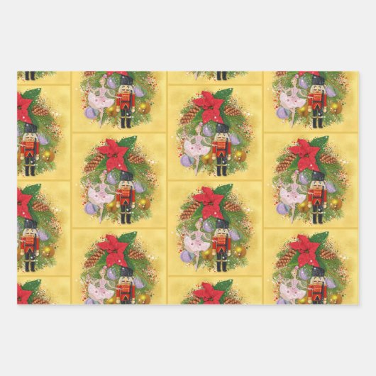 Nutcracker Sugar Plum Fairy Poinsettia Weihnachten Geschenkpapier Set (Vorderseite 2)