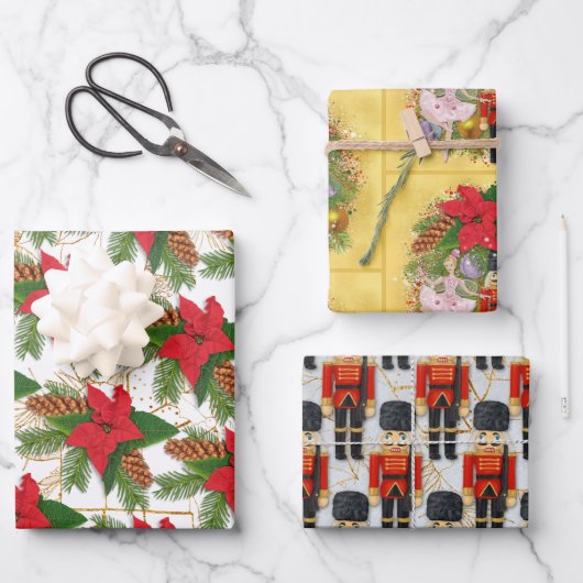Nutcracker Sugar Plum Fairy Poinsettia Weihnachten Geschenkpapier Set (Vorderseite)