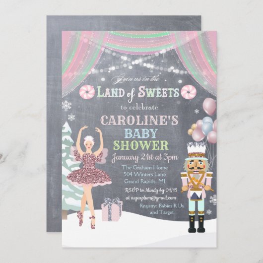 Nutcracker Sugar Plum Kinderdusche Einladung (Vorne/Hinten)