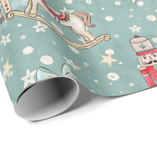 Nutcracker Suite Soldier Pony Blue Wrapping Paper Geschenkpapier (Rolleneckpunkt)
