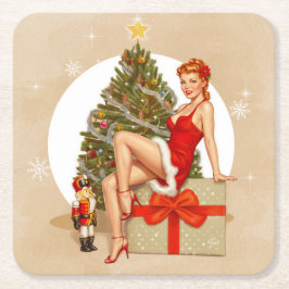 Nutcracker Sweet Retro Pinup Christmas Coaster Rechteckiger Pappuntersetzer