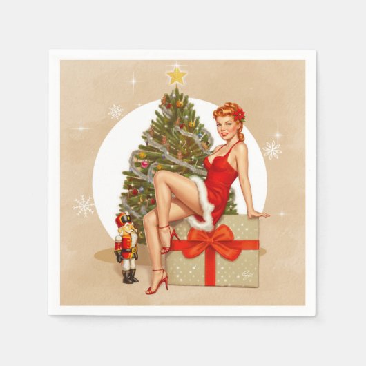 Nutcracker Sweet Retro Pinup Christmas Napkins Serviette (Vorderseite)