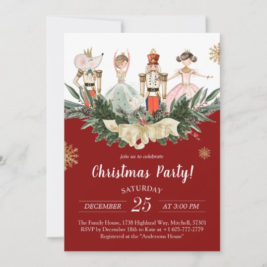 Nutcracker Theme Weihnachts-Party Einladung (Vorderseite)