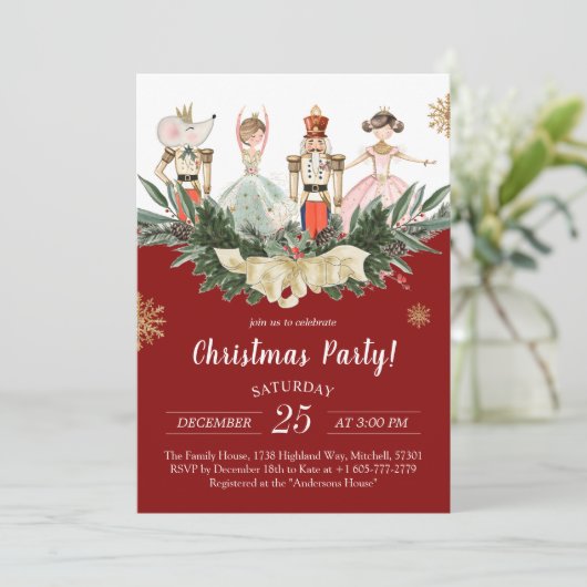 Nutcracker Theme Weihnachts-Party Einladung (Stehend Vorderseite)