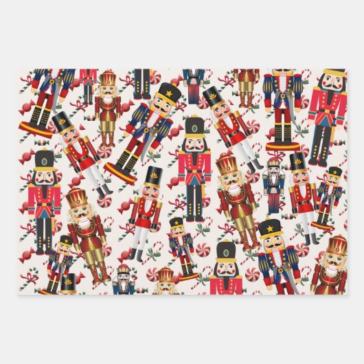Nutcracker Toss Christmas Candy 3 Geschenkpapier Set (Vorderseite)