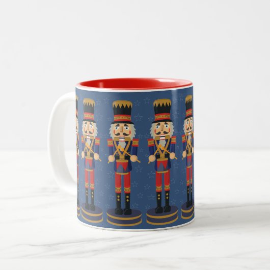 Nutcracker Toy Soldier Drummer Blue Pattern Zweifarbige Tasse (Vorderseite Links)