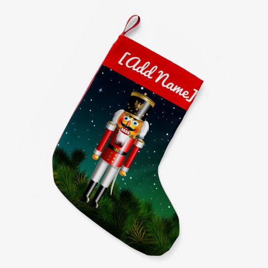 Nutcracker Toysoldat in roter Uniform Kleiner Weihnachtsstrumpf (Vorderansicht (hängend))