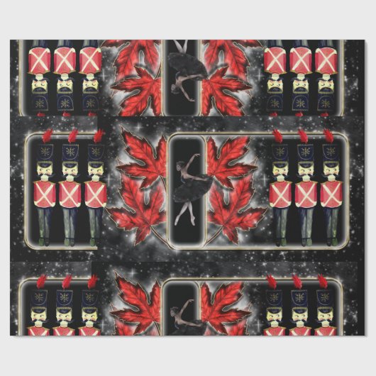 Nutcracker Trio Ballerina Red Blätter Geschenkpapier (Flach)