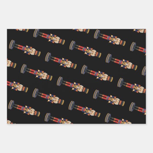 Nutcracker Trio Christmas Black Geschenkpapier Set (Vorderseite 3)