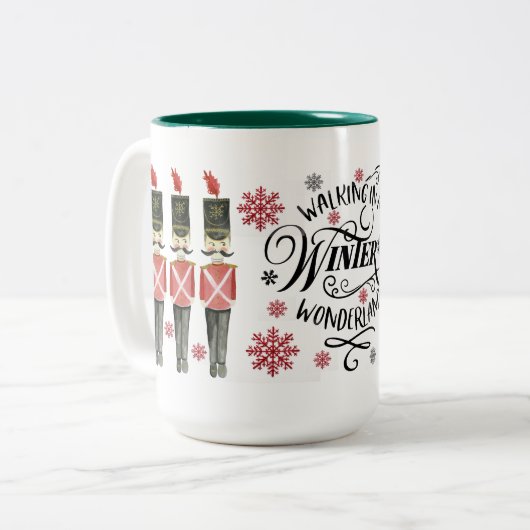 Nutcracker Trio Winter Wonderland Script Snowflake Zweifarbige Tasse (Vorderseite Links)