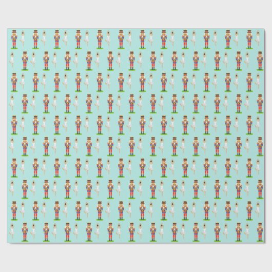 Nutcracker und Balletttänzer auf aquamarinem Licht Geschenkpapier (Flach)