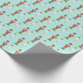Nutcracker und Balletttänzer auf aquamarinem Licht Geschenkpapier (Ecke)