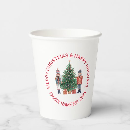 Nutcracker und ein Weihnachtsbaum-Text Pappbecher (Rückseite)