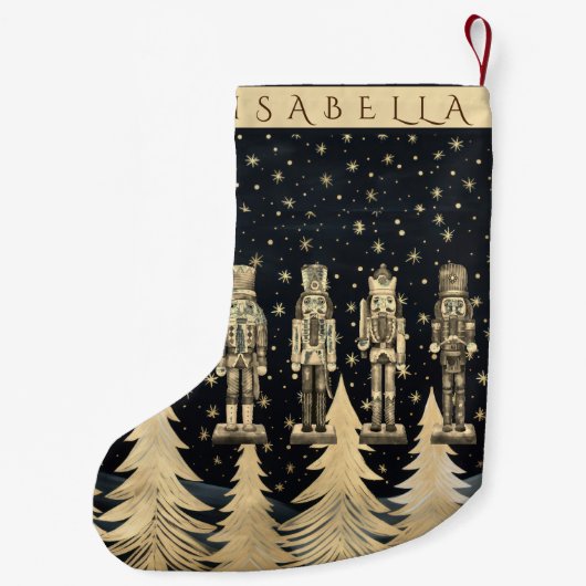 Nutcracker und goldene Weihnachtsbäume mit Sternen Kleiner Weihnachtsstrumpf (Rückseite)