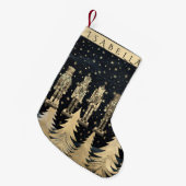 Nutcracker und goldene Weihnachtsbäume mit Sternen Kleiner Weihnachtsstrumpf (Vorderansicht (hängend))