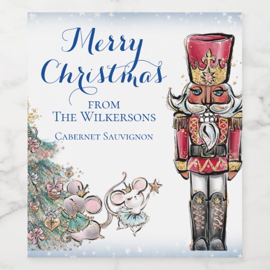 Nutcracker und Mäuse mit Weihnachtsbaum Weinetikett (Einzelnes Label)