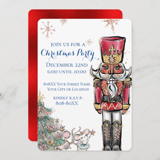 Nutcracker und Mäuse Weihnachts-Party Einladung (Vorne/Hinten)