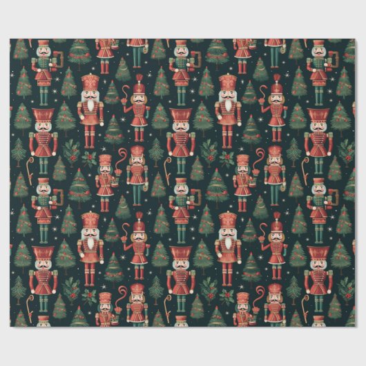 Nutcracker und Weihnachtsbaumen Schwarze Weihnacht Geschenkpapier (Flach)