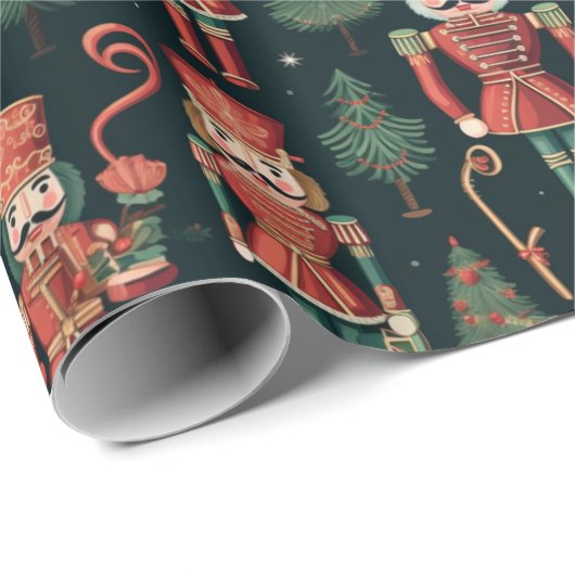 Nutcracker und Weihnachtsbaumen Schwarze Weihnacht Geschenkpapier (Rolleneckpunkt)