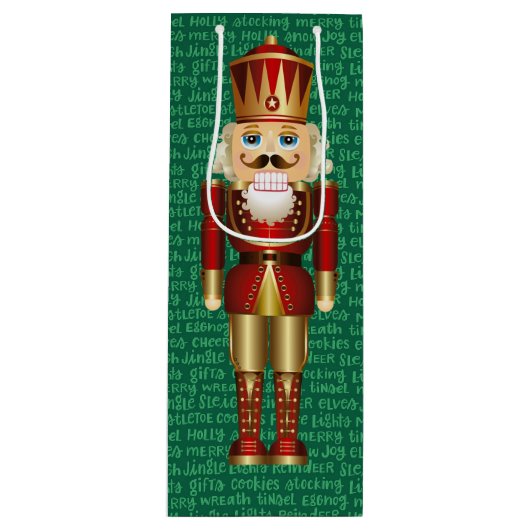 Nutcracker und Weihnachtswörter groß Geschenktüte Für Weinflaschen (Vorderseite)