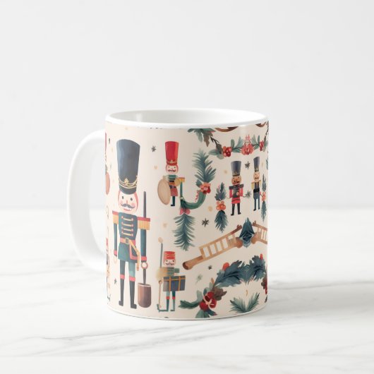 Nutcracker Vintag Beige Weihnachten Kaffeetasse (Vorderseite Links)