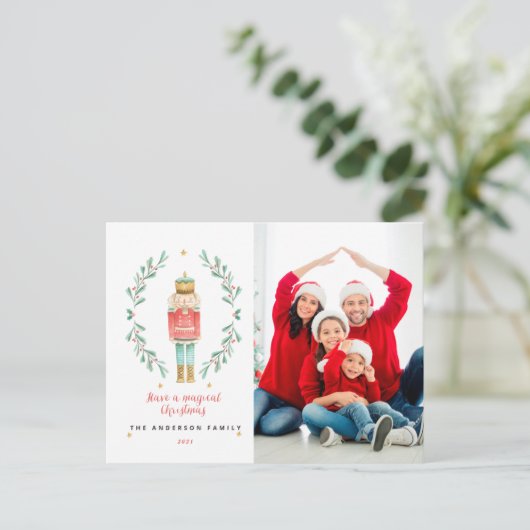 Nutcracker Wasserfarbe botanisch 1 Foto Weihnachte Postkarte (Stehend Vorderseite)