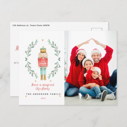 Nutcracker Wasserfarbe botanisch 1 Foto Weihnachte Postkarte (Vorne/Hinten)