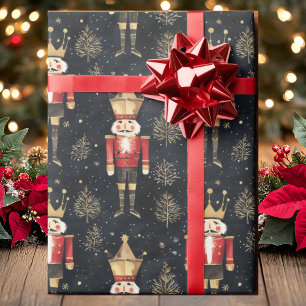 Nutcracker Watercolor Gold Red & Black Christmas Geschenkpapier