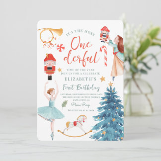 Nutcracker Watercolor Onederful Baby Birthday Einladung