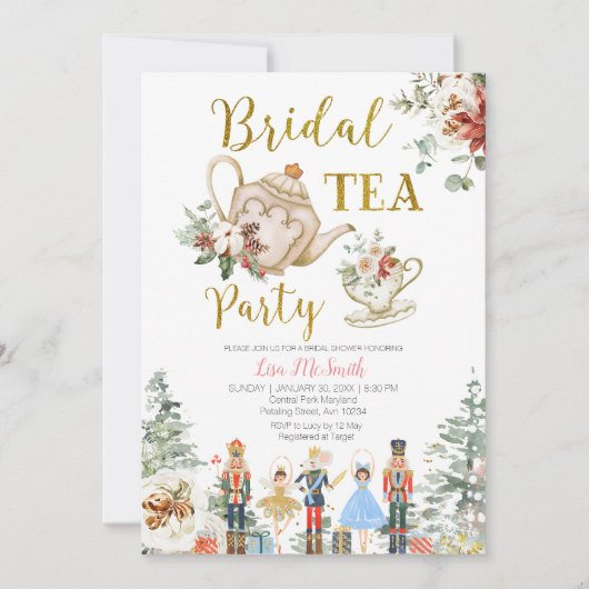 Nutcracker Weihnachts-Brautparty Tee-Party Einladung (Vorderseite)