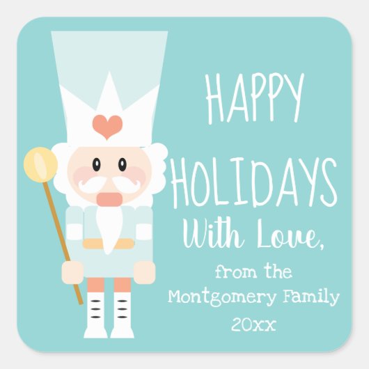 Nutcracker Weihnachtsaufkleber Happy Holidays Quadratischer Aufkleber (Vorderseite)
