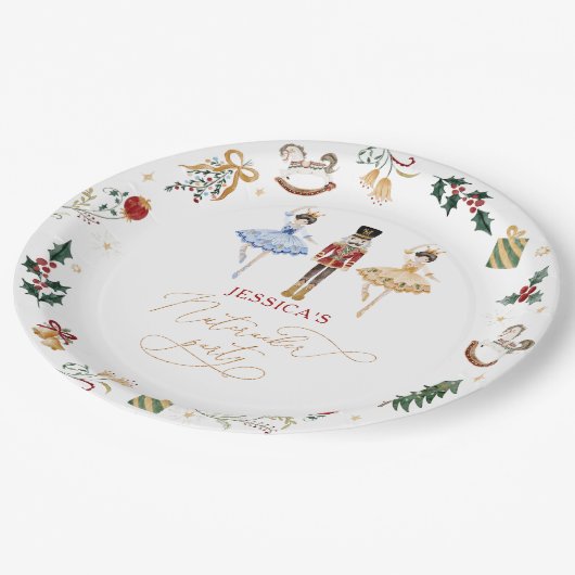 Nutcracker Weihnachtsballerina Kindergeburtstag Pa Pappteller (Schrägansicht)