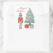 Nutcracker, Weihnachtsbaum und Geschenke Quadratischer Aufkleber (Tasche)