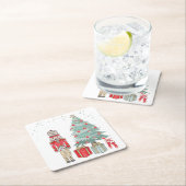 Nutcracker, Weihnachtsbaum und Geschenke Rechteckiger Pappuntersetzer (Vor Ort)