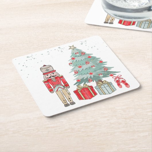 Nutcracker, Weihnachtsbaum und Geschenke Rechteckiger Pappuntersetzer (angewinkelt)