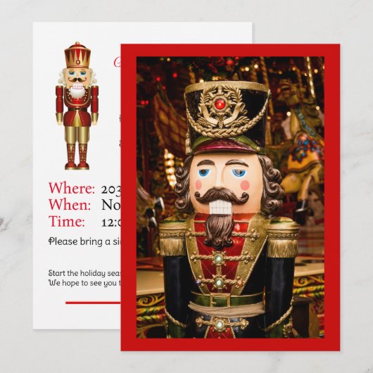 Nutcracker Weihnachtsessen Party Thema Custom Text Einladung (Vorne/Hinten)