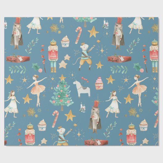 Nutcracker Weihnachtsfeiertag Blue Geschenkpapier (Flach)