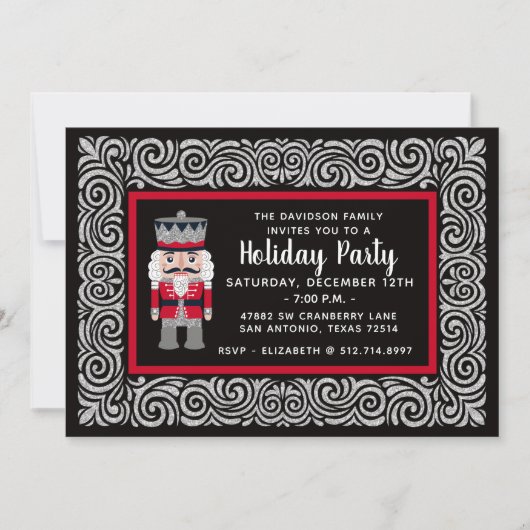 Nutcracker Weihnachtsfeiertag Glitzer Party Einladung (Vorderseite)